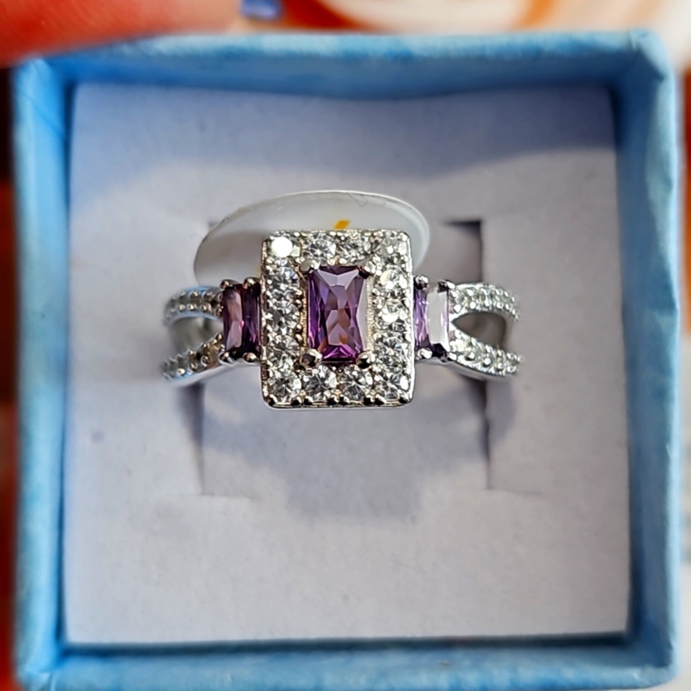 Bomb Party Sterling Silver Amethyst Cubic Zirconia Size 7 NEW